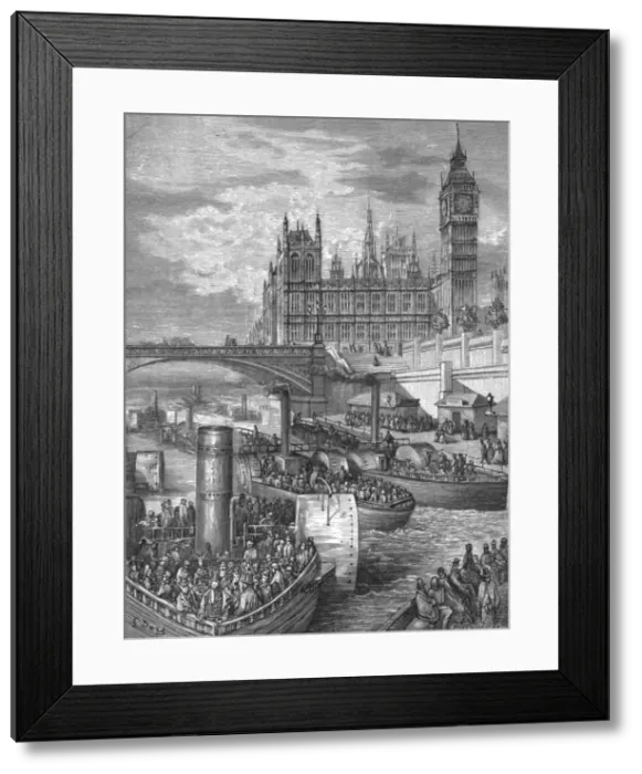 Framed Print : Westminster Stairs - Steamers Leaving, 1872. Creator: Gustave Doré Framed Print : Westminster Stairs - Steamers Leaving, 1872. Creator: Gustave Doré