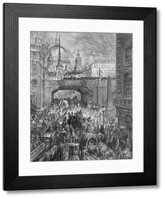 Framed Print : Ludgate Hill - A block in the Street, 1872. Creator: Gustave Doré Framed Print : Ludgate Hill - A block in the Street, 1872. Creator: Gustave Doré