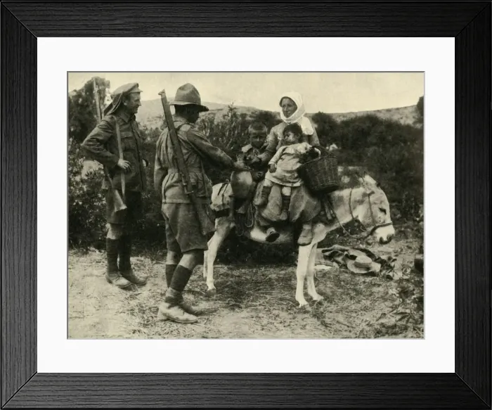 Framed Print : Australian soldier giving water to a Turkish family, First World War, 1915-1916, (c1920) Framed Print : Australian soldier giving water to a Turkish family, First World War, 1915-1916, (c1920)