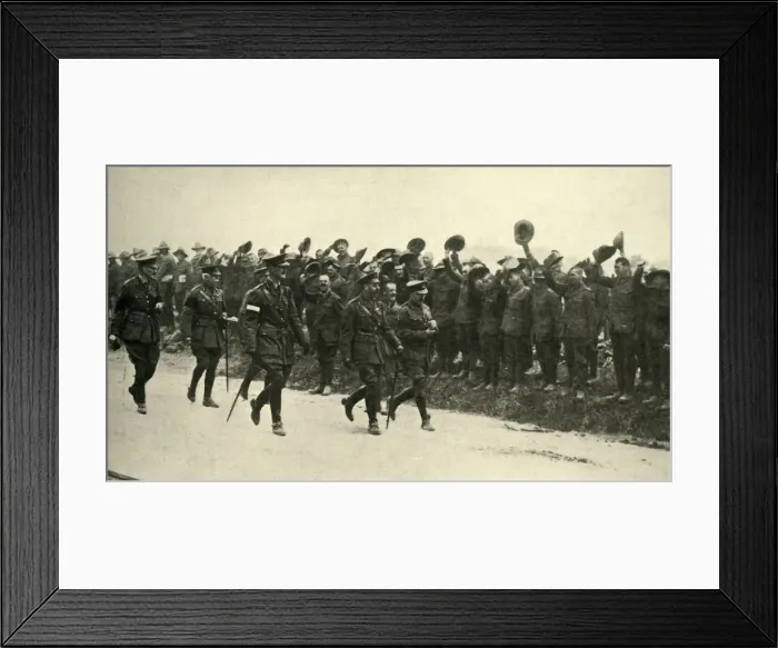 Framed Print : King George V cheered by ANZAC troops at the Western Front, First World War, August 1916, (c1920) Framed Print : King George V cheered by ANZAC troops at the Western Front, First World War, August 1916, (c1920)