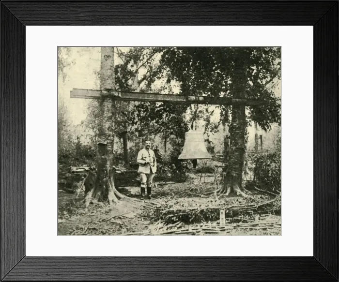 Framed Print : Bell to warn of gas attack, Western Front, First World War, c1916, (c1920). Creator: Unknown Framed Print : Bell to warn of gas attack, Western Front, First World War, c1916, (c1920). Creator: Unknown