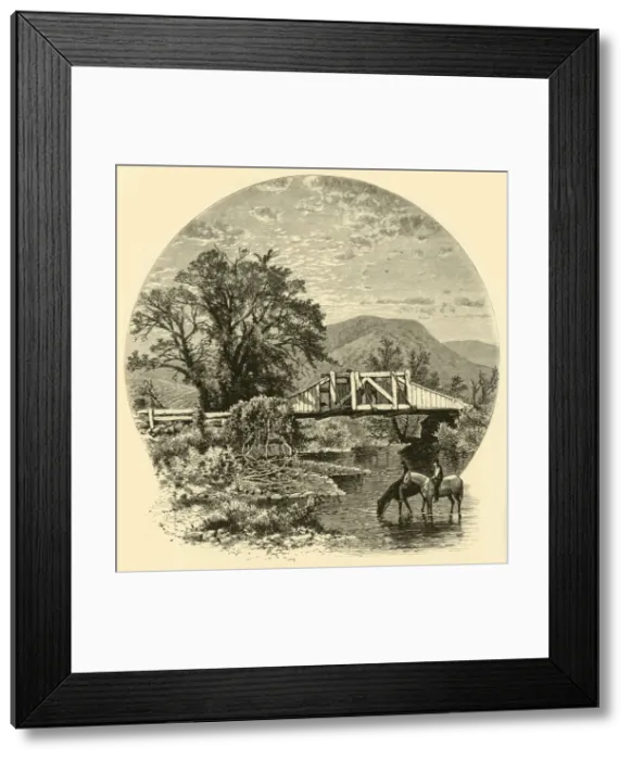 Framed Print : Old Bridge, Blackberry River, near Canaan, 1874. Creator: John J. Harley Framed Print : Old Bridge, Blackberry River, near Canaan, 1874. Creator: John J. Harley