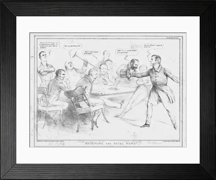 Framed Print : Receiving the Fatal News!, 1834. Creator: John Doyle Framed Print : Receiving the Fatal News!, 1834. Creator: John Doyle