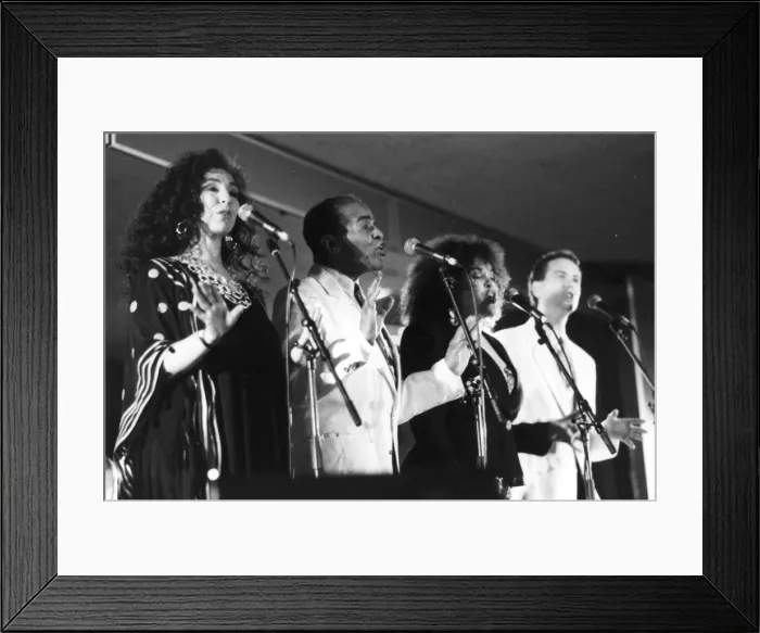 Framed Print : Jon Hendricks with three unidentified singers, c1998. Creator: Brian Foskett Framed Print : Jon Hendricks with three unidentified singers, c1998. Creator: Brian Foskett