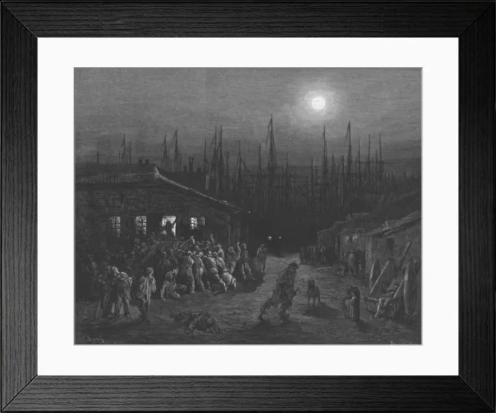 Framed Print : The Docks - Night Scene, 1872. Creator: Gustave Doré Framed Print : The Docks - Night Scene, 1872. Creator: Gustave Doré
