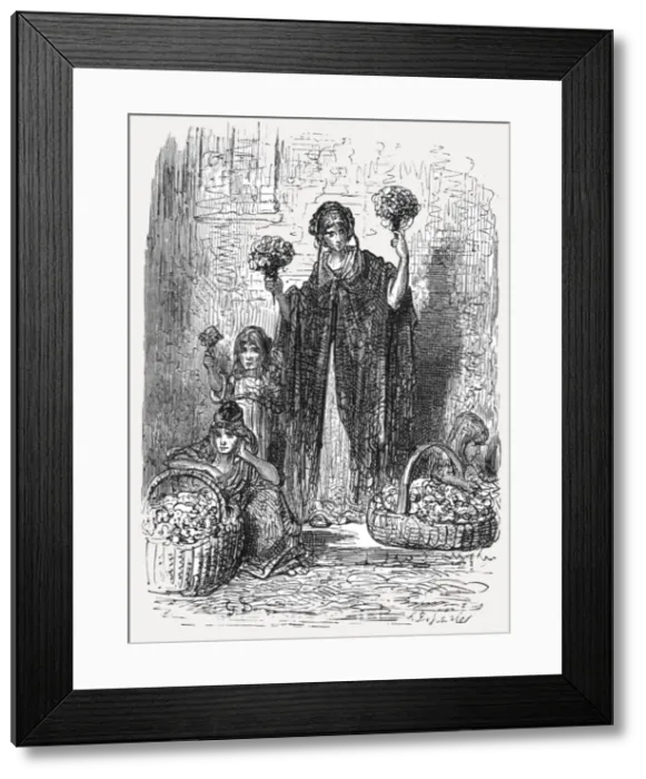 Framed Print : Flower Girls, 1872. Creator: Gustave Doré Framed Print : Flower Girls, 1872. Creator: Gustave Doré
