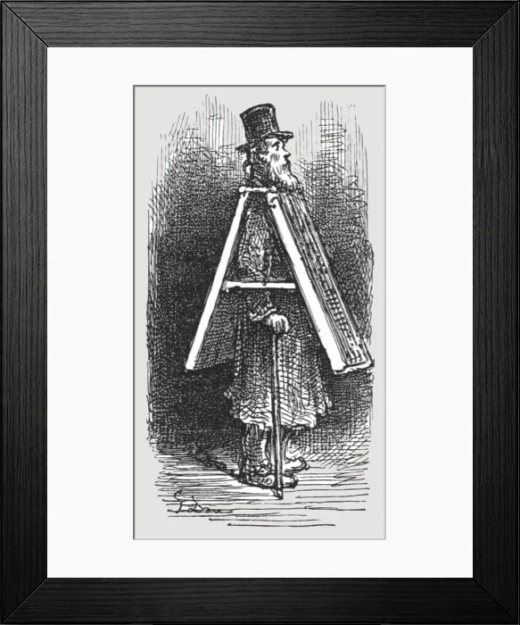 Framed Print : Advertising Board - Man, 1872. Creator: Gustave Doré Framed Print : Advertising Board - Man, 1872. Creator: Gustave Doré