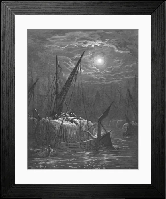 Framed Print : Hayboat on the Thames, 1872. Creator: Gustave Doré Framed Print : Hayboat on the Thames, 1872. Creator: Gustave Doré