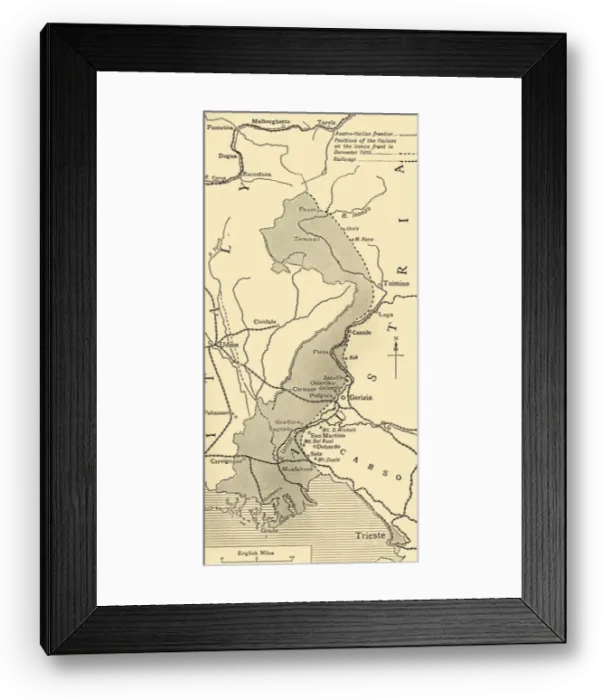 Framed Print : Map showing the Area over which the Italians advanced into Austrian Territory... 1915, (c1920) Framed Print : Map showing the Area over which the Italians advanced into Austrian Territory... 1915, (c1920)