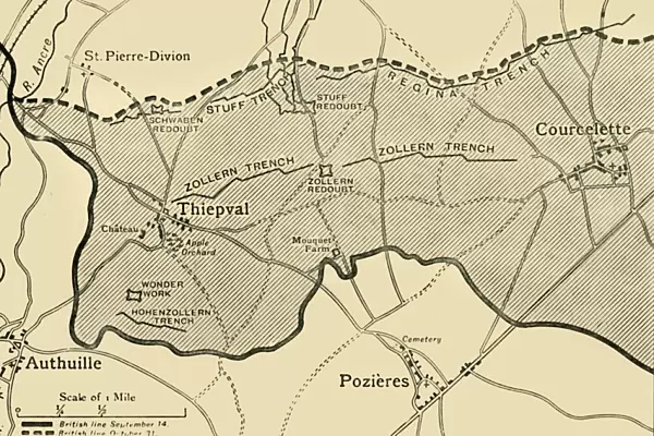 Map showing approximately the area gained on the Thiepval Ridge... 1916, (c1920)