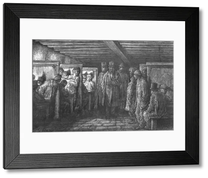 Framed Print : A Whitechapel Coffee House, 1872. Creator: Gustave Doré Framed Print : A Whitechapel Coffee House, 1872. Creator: Gustave Doré