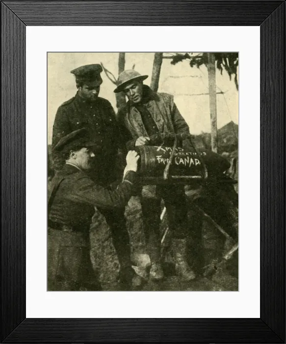 Framed Print : Soldiers write Christmas greetings on a shell, Western Front, First World War, c1916, (c1920) Framed Print : Soldiers write Christmas greetings on a shell, Western Front, First World War, c1916, (c1920)