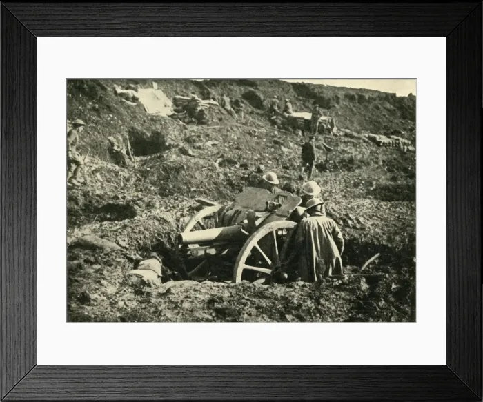 Framed Print : Heavy artillery in bomb craters, First World War, c1916, (c1920). Creator: Unknown Framed Print : Heavy artillery in bomb craters, First World War, c1916, (c1920). Creator: Unknown