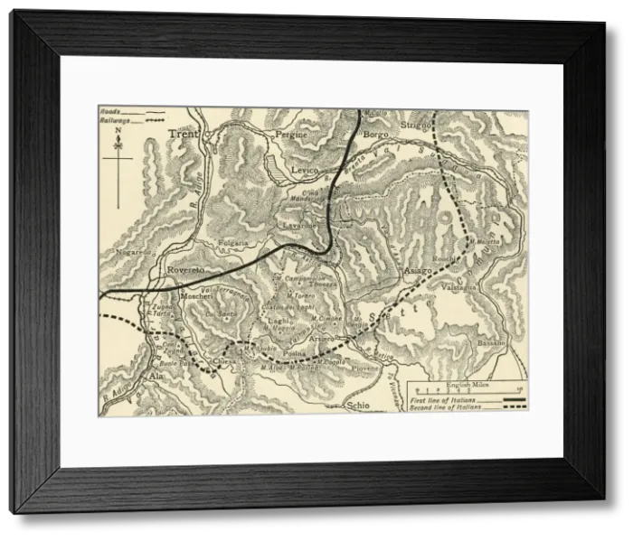 Framed Print : Map illustrating the Austrian Attack in the Trentino, May, 1916, (c1920). Creator: Unknown Framed Print : Map illustrating the Austrian Attack in the Trentino, May, 1916, (c1920). Creator: Unknown