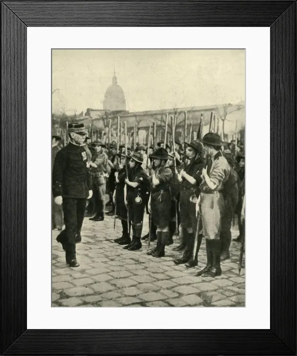 Framed Print : General Joseph Gallieni inspecting Boy Scouts, Paris, France, c1914, (c1920). Creator: Unknown Framed Print : General Joseph Gallieni inspecting Boy Scouts, Paris, France, c1914, (c1920). Creator: Unknown