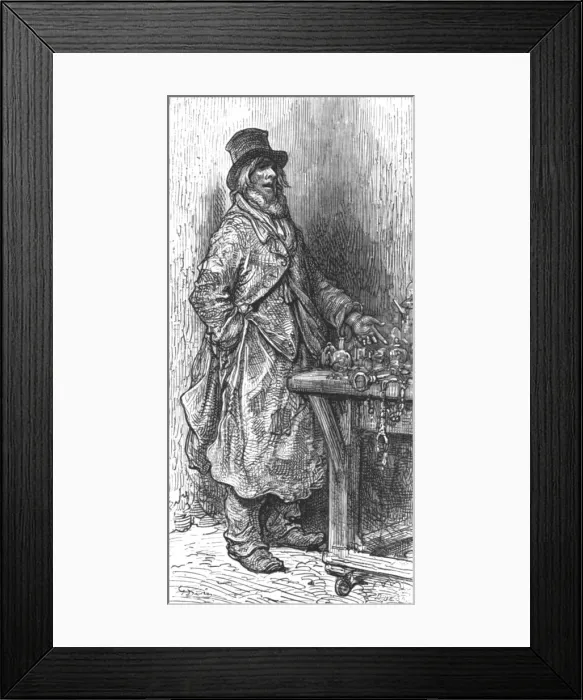 Framed Print : Hardware Dealer - New Cut Market, 1872. Creator: Gustave Doré Framed Print : Hardware Dealer - New Cut Market, 1872. Creator: Gustave Doré