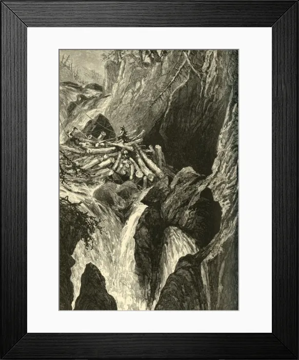 Framed Print : Clearing a Jam, Great Falls of the Ausable, 1874. Creator: Harry Fenn Framed Print : Clearing a Jam, Great Falls of the Ausable, 1874. Creator: Harry Fenn