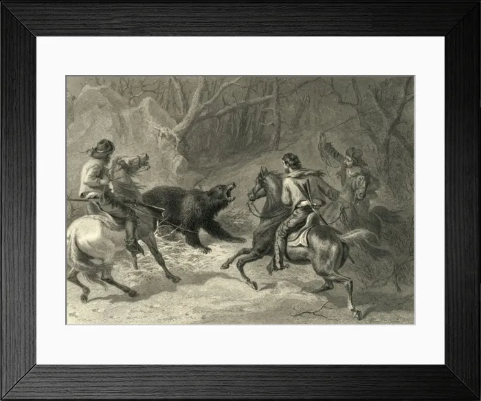 Framed Print : Native Californians Lassoing a Bear, 1874. Creator: Francis Holl Framed Print : Native Californians Lassoing a Bear, 1874. Creator: Francis Holl
