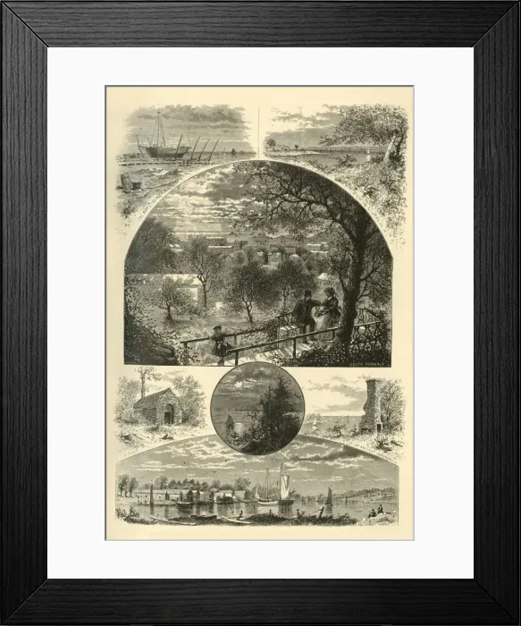 Framed Print : Glimpses of South Norwalk and Southport, 1874. Creator: John J. Harley Framed Print : Glimpses of South Norwalk and Southport, 1874. Creator: John J. Harley