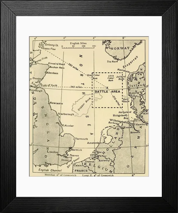 Framed Print : The Scene of the Battle of Jutland, May 31-June 1, 1916, (c1920). Creator: Unknown Framed Print : The Scene of the Battle of Jutland, May 31-June 1, 1916, (c1920). Creator: Unknown