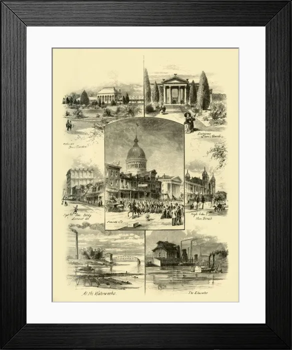 Framed Print : Scenes in St. Louis, 1874. Creator: Alfred Waud Framed Print : Scenes in St. Louis, 1874. Creator: Alfred Waud