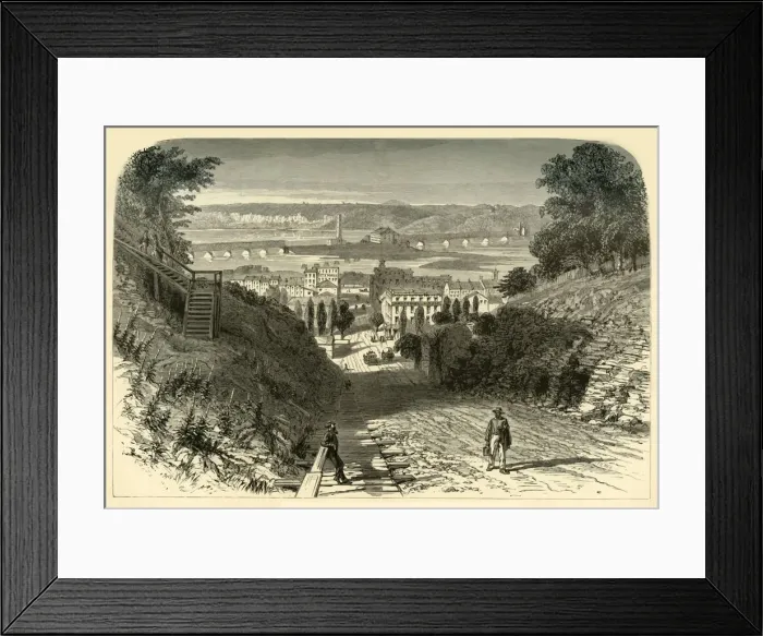 Framed Print : Bridges on the Mississippi, at Dubuque, 1874. Creator: John Filmer Framed Print : Bridges on the Mississippi, at Dubuque, 1874. Creator: John Filmer