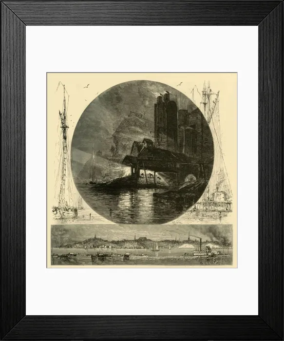 Framed Print : Poughkeepsie, and its Founderies at Night, 1874. Creator: Harry Fenn Framed Print : Poughkeepsie, and its Founderies at Night, 1874. Creator: Harry Fenn
