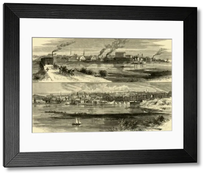 Framed Print : Rock Island, Illinois. - Davenport, Iowa, 1874. Creator: Alfred Waud