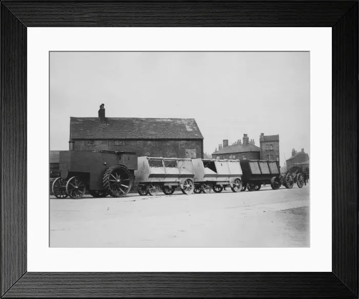 Framed Print : 1900 Fowler F5 armoured traction engine with munitions wagons. Creator: Unknown Framed Print : 1900 Fowler F5 armoured traction engine with munitions wagons. Creator: Unknown