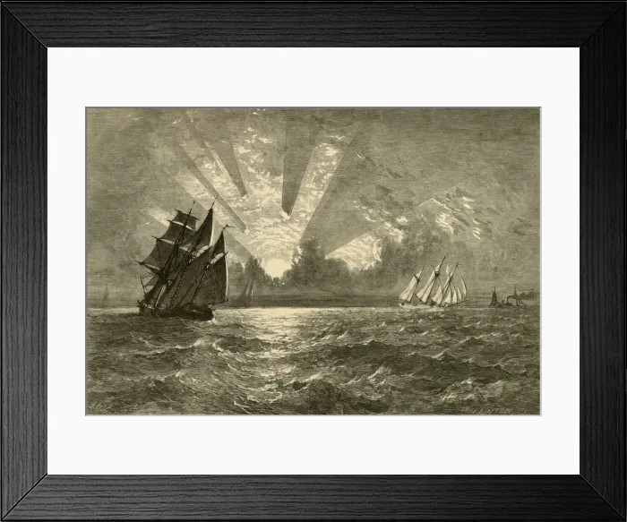 Framed Print : Sunset, Lake Michigan, 1874. Creator: W. J. Linton Framed Print : Sunset, Lake Michigan, 1874. Creator: W. J. Linton