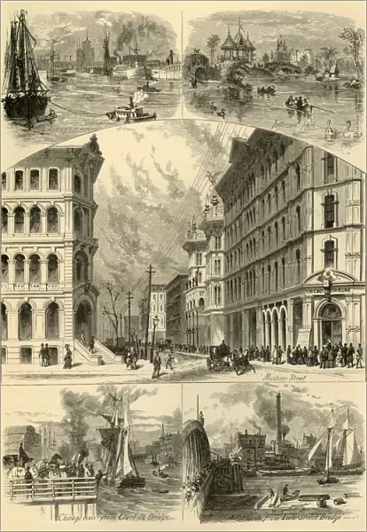 Scenes in Chicago, 1874. Creator: John J. Harley