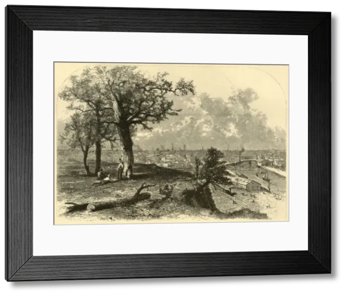 Framed Print : Cleveland, from Scrantons Hill, 1872. Creator: John J. Harley Framed Print : Cleveland, from Scrantons Hill, 1872. Creator: John J. Harley