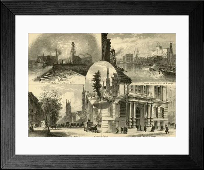 Framed Print : Scenes in Chicago, 1874. Creator: James H. Richardson Framed Print : Scenes in Chicago, 1874. Creator: James H. Richardson
