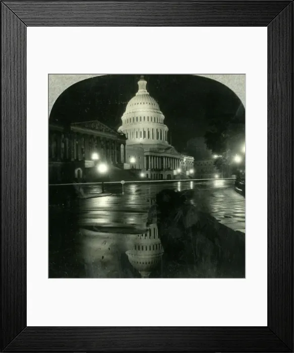 Framed Print : The Dazzling Dome of the Capitol on a Rainy Night, Washington D. C. c1930s. Creator: Unknown Framed Print : The Dazzling Dome of the Capitol on a Rainy Night, Washington D. C. c1930s. Creator: Unknown