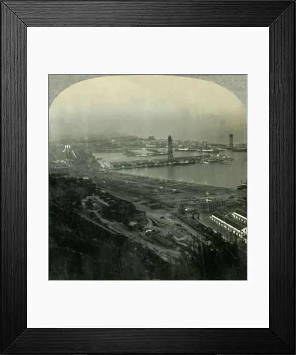 Framed Print : Night in Barcelona, the Harbor from the Fortress, Spain, c1930s. Creator: Unknown Framed Print : Night in Barcelona, the Harbor from the Fortress, Spain, c1930s. Creator: Unknown