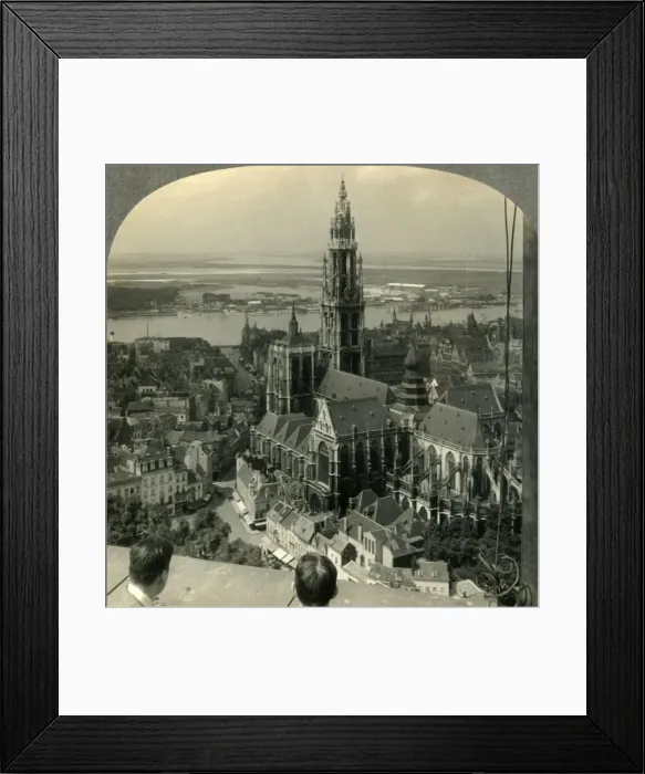 Framed Print : Notre Dame Cathedral and the Harbor of Antwerp from Belgiums First Skyscraper, c1930s Framed Print : Notre Dame Cathedral and the Harbor of Antwerp from Belgiums First Skyscraper, c1930s