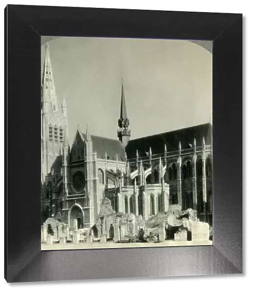 The New Cathedral of St. Martins and the Cloth Hall Ruins, Ypres, Belgium, c1930s