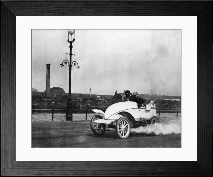 Framed Print : 1902 Serpollet Easter Egg steam car at Bexhill. Creator: Unknown Framed Print : 1902 Serpollet Easter Egg steam car at Bexhill. Creator: Unknown