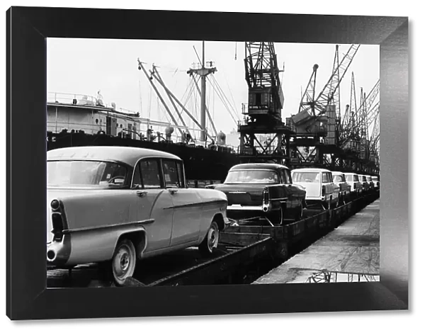 Vauxhall Victors for export at docks 1958. Creator: Unknown
