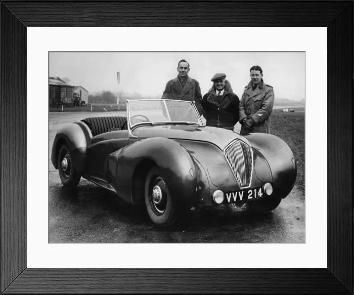 Framed Print : 1946 Healey Westland, Donald Healey in middle. Creator: Unknown Framed Print : 1946 Healey Westland, Donald Healey in middle. Creator: Unknown