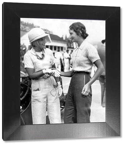 Kaye Petre (left) with Elsie Wisdom at Brooklands. Creator: Unknown