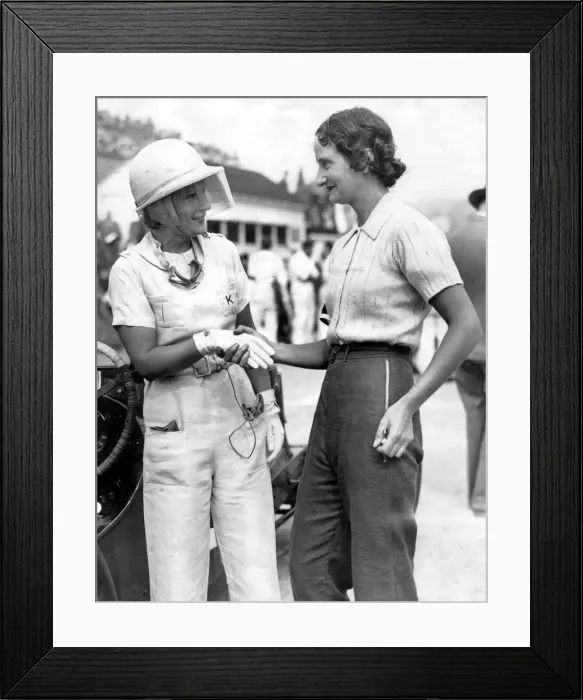 Framed Print : Kaye Petre (left) with Elsie Wisdom at Brooklands. Creator: Unknown Framed Print : Kaye Petre (left) with Elsie Wisdom at Brooklands. Creator: Unknown