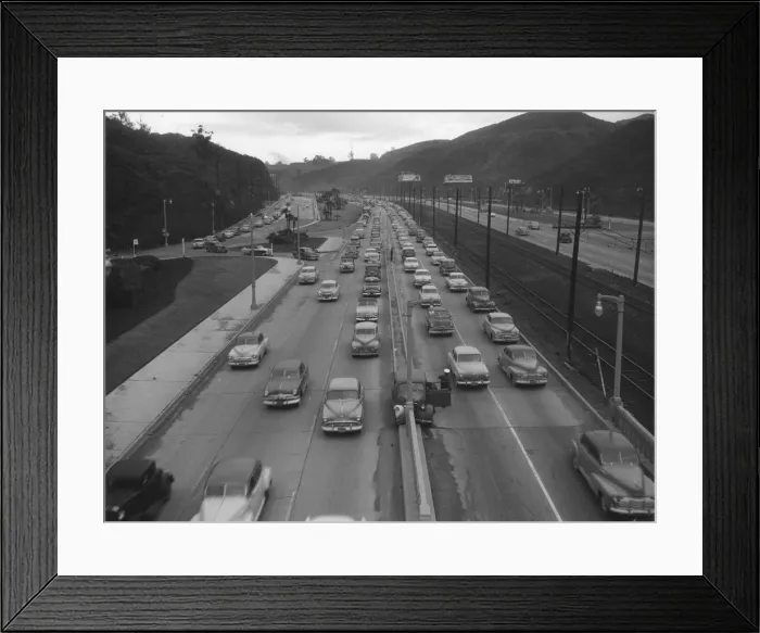 Framed Print : Traffic on American highway in the 1950 s. Creator: Unknown Framed Print : Traffic on American highway in the 1950 s. Creator: Unknown
