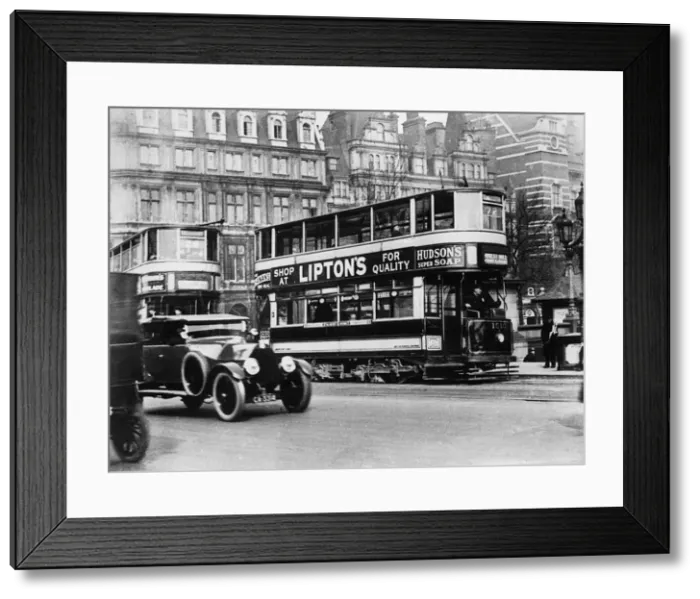 Framed Print : London tram with Lancia circa 1919. Creator: Unknown Framed Print : London tram with Lancia circa 1919. Creator: Unknown