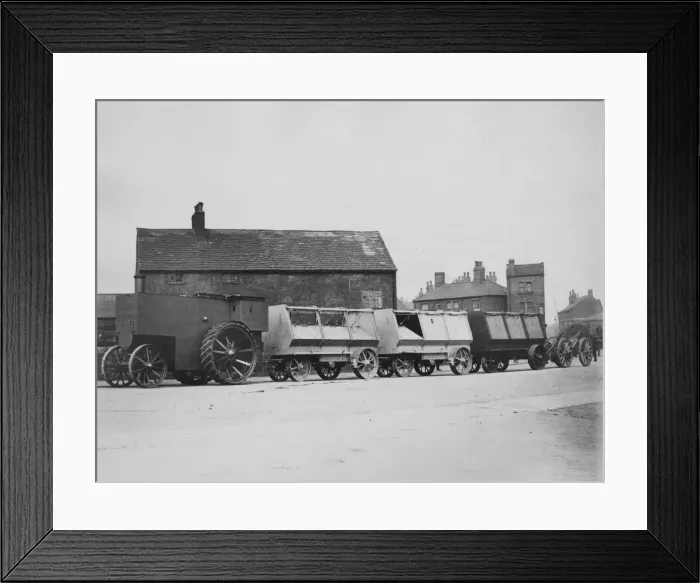 Framed Print : 1900 Fowler armoured traction engine with munitions wagons. Creator: Unknown Framed Print : 1900 Fowler armoured traction engine with munitions wagons. Creator: Unknown