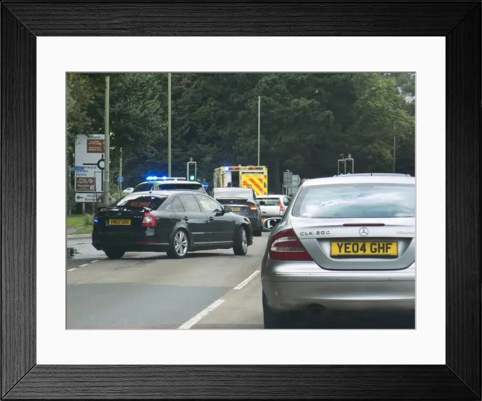 Framed Print : Ambulance attending road traffic accident, A35 Hampshire 2017. Creator: Unknown Framed Print : Ambulance attending road traffic accident, A35 Hampshire 2017. Creator: Unknown