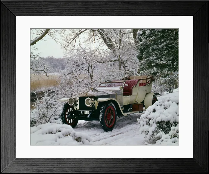 Framed Print : 1909 Rolls - Royce Silver Ghost Roi Des Belges in snowy conditions at Beaulieu. Creator: Unknown Framed Print : 1909 Rolls - Royce Silver Ghost Roi Des Belges in snowy conditions at Beaulieu. Creator: Unknown