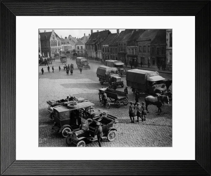 Framed Print : Ford Model T staff car, Poperinge Belgium 1917, Scottish Fusilier regiment. Creator: Unknown