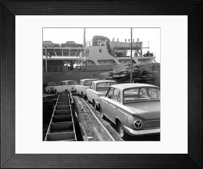 Framed Print : Ford Cortinas for export, 1963. Creator: Unknown Framed Print : Ford Cortinas for export, 1963. Creator: Unknown
