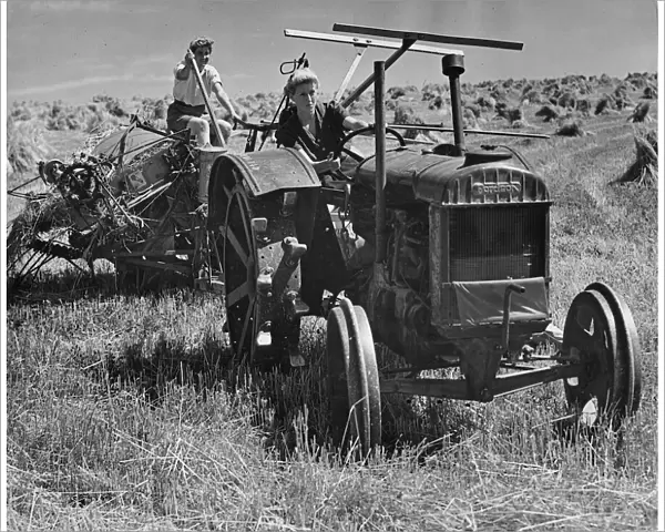 Fordson tractor, with Land girls 1940 s. Creator: Unknown